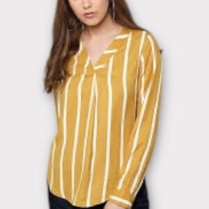 Forever 21 Mustard Yellow Striped Long Sleeve Blouse – Size M